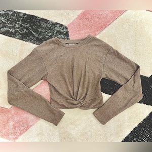 LILLIANNE || Rib Knit - Twist Front Cropped Top in Mocha - SZ XS ⭐️NWT⭐️